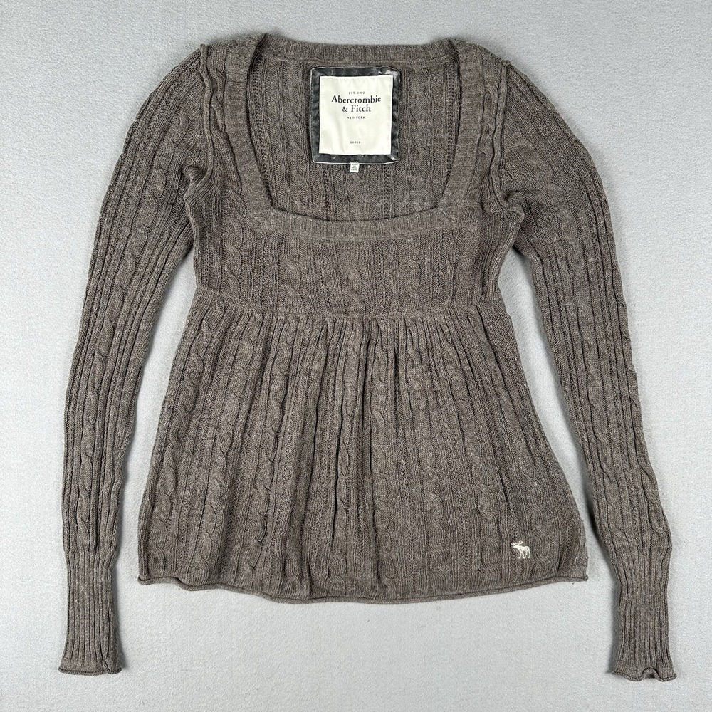 Y2K Abercrombie Babydoll Sweater Top Large Cable Knit Bella Swan Rabbit Fur
